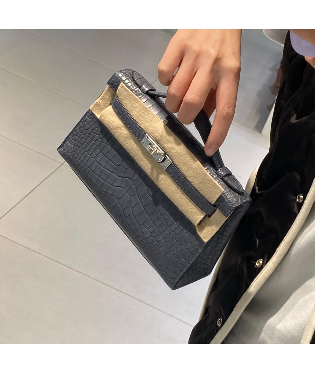 HERMES Серая кожаная сумка с короткими ручками, фото 9