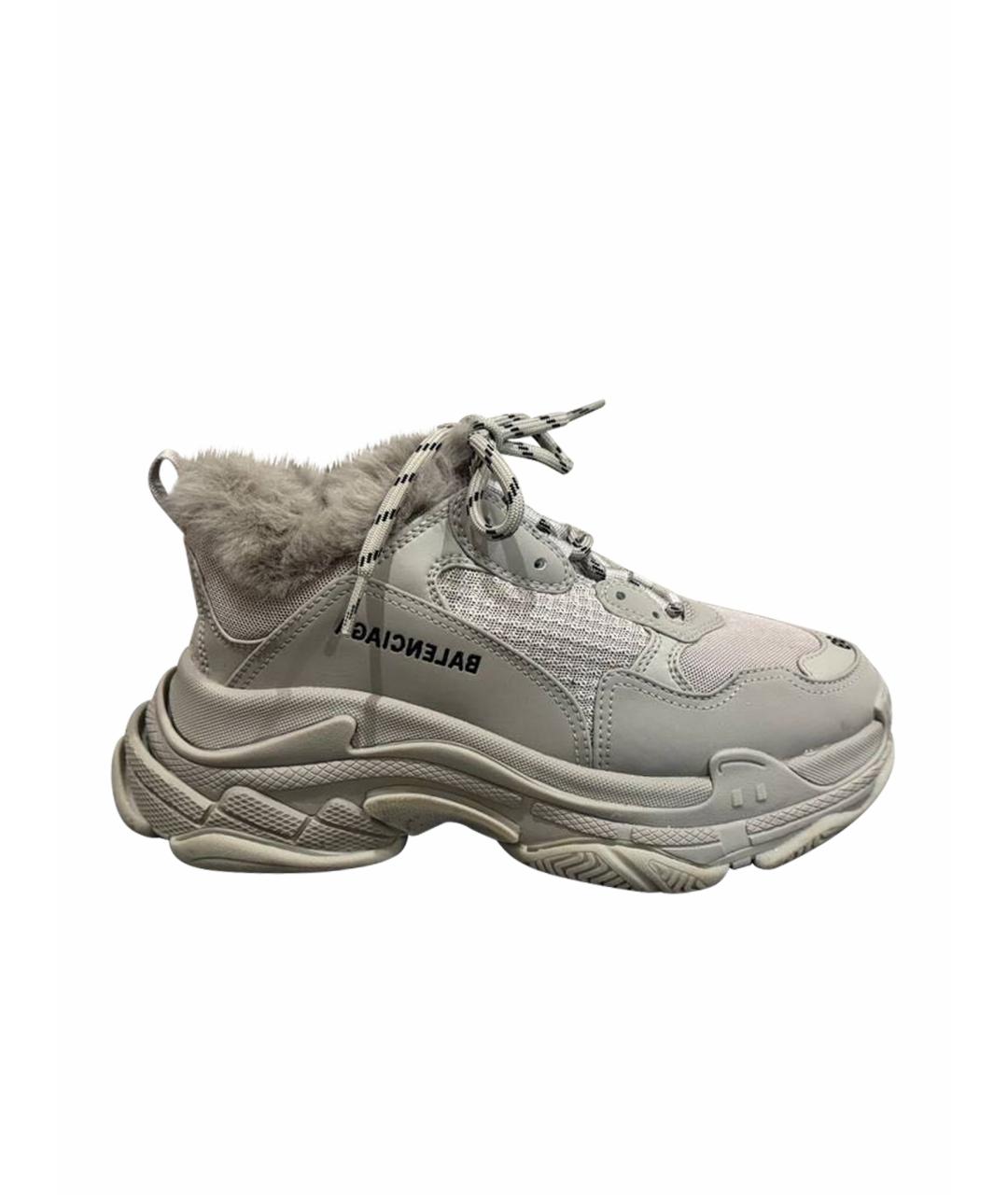 BALENCIAGA Серые кожаные кроссовки, фото 1