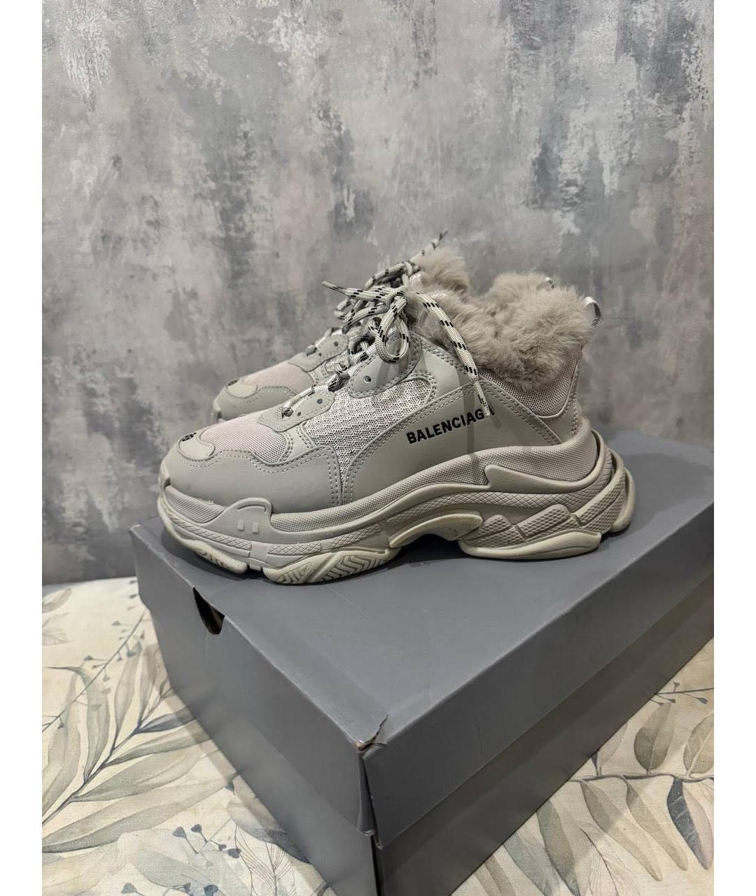 BALENCIAGA Серые кожаные кроссовки, фото 9