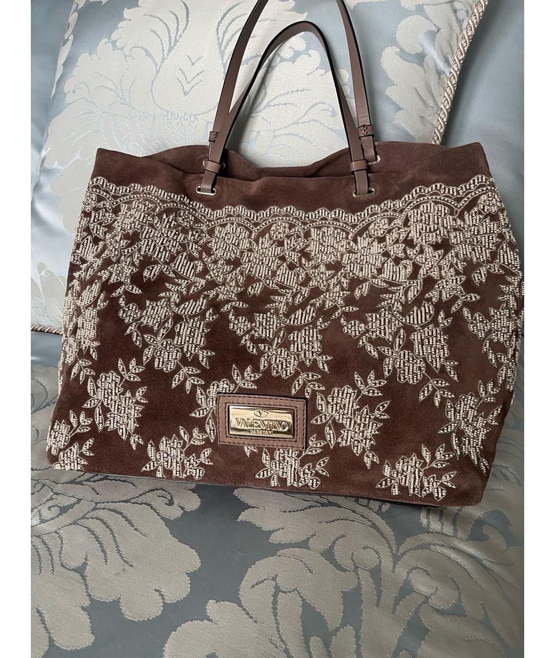 VALENTINO Коричневая замшевая сумка тоут, фото 5
