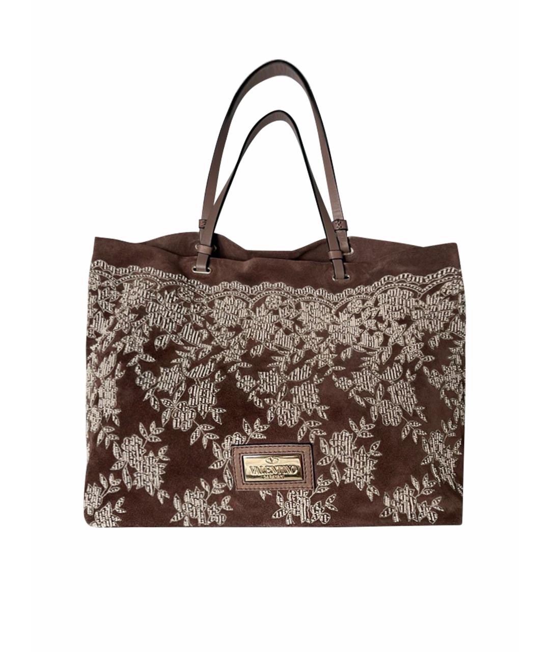 VALENTINO Коричневая замшевая сумка тоут, фото 1