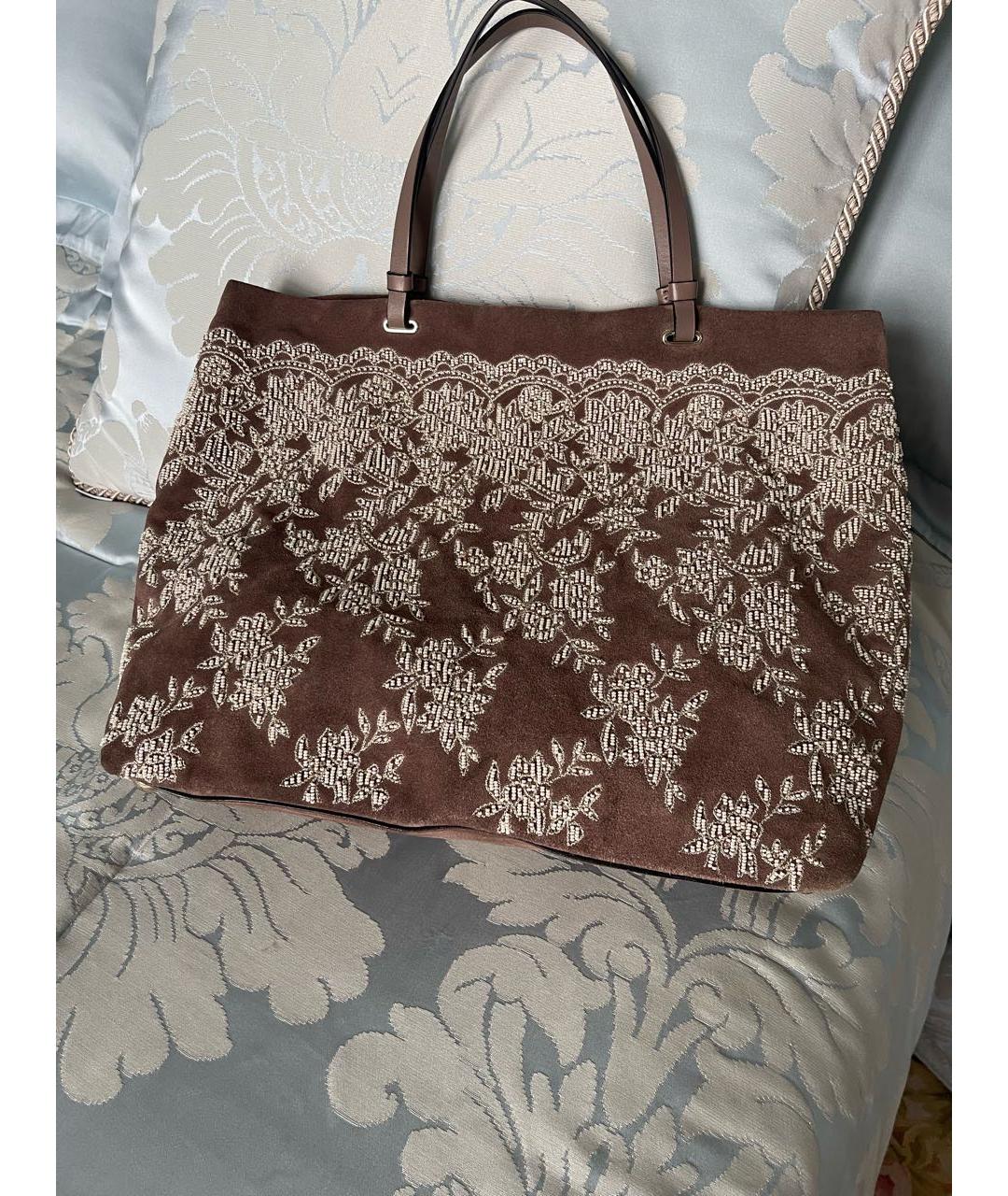 VALENTINO Коричневая замшевая сумка тоут, фото 2