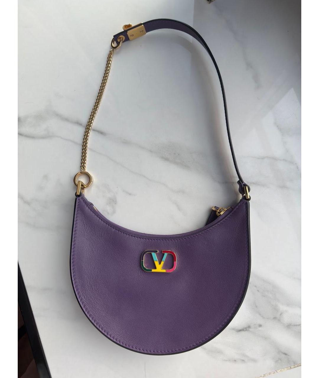 VALENTINO Фиолетовая кожаная сумка через плечо, фото 3