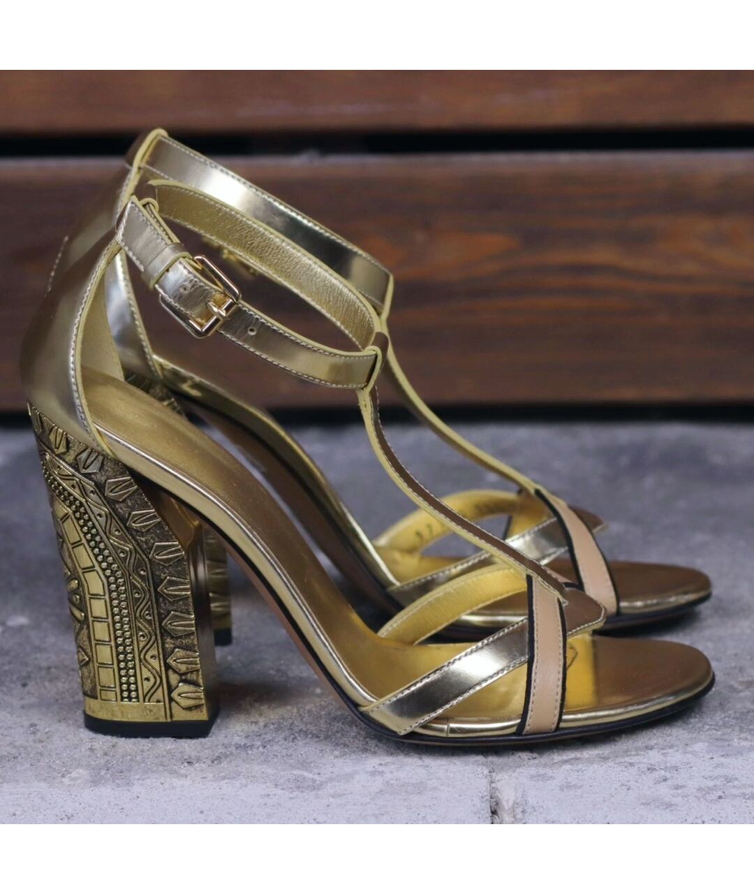 CASADEI Золотые кожаные босоножки, фото 5