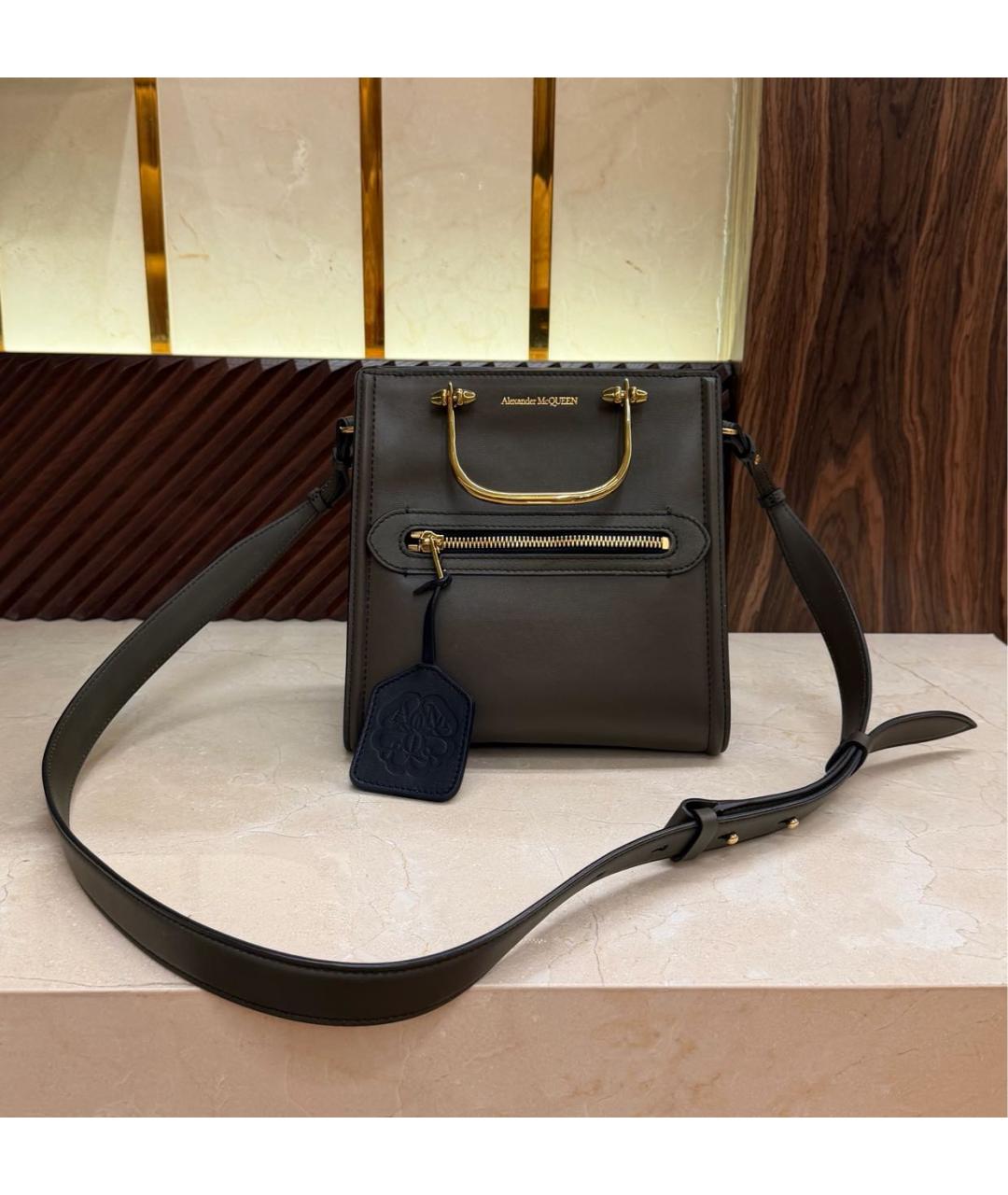 ALEXANDER MCQUEEN Хаки кожаная сумка через плечо, фото 5