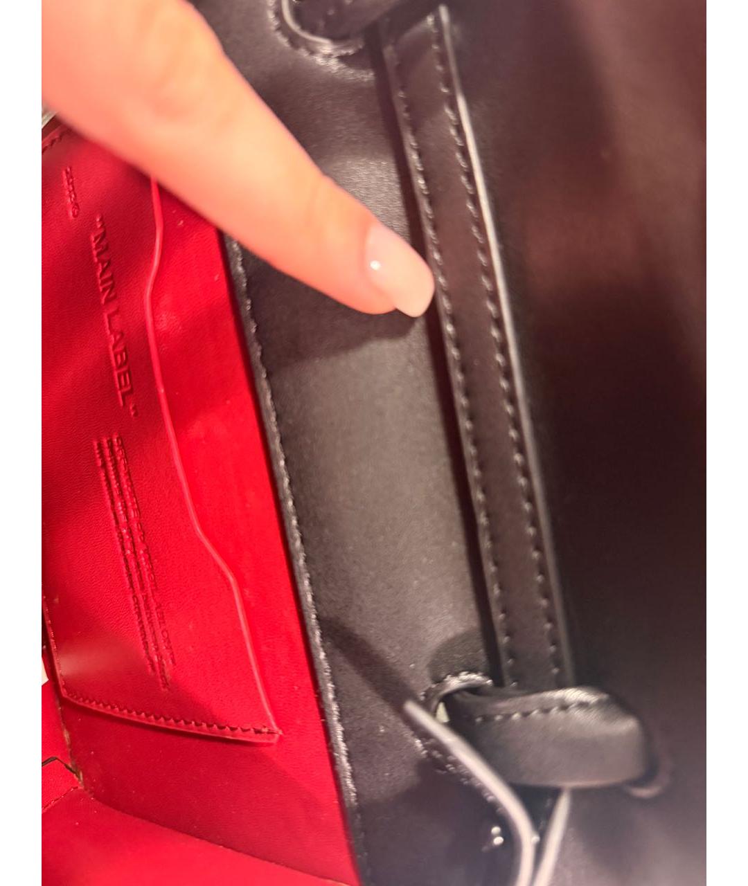 OFF-WHITE Черная кожаная сумка с короткими ручками, фото 5