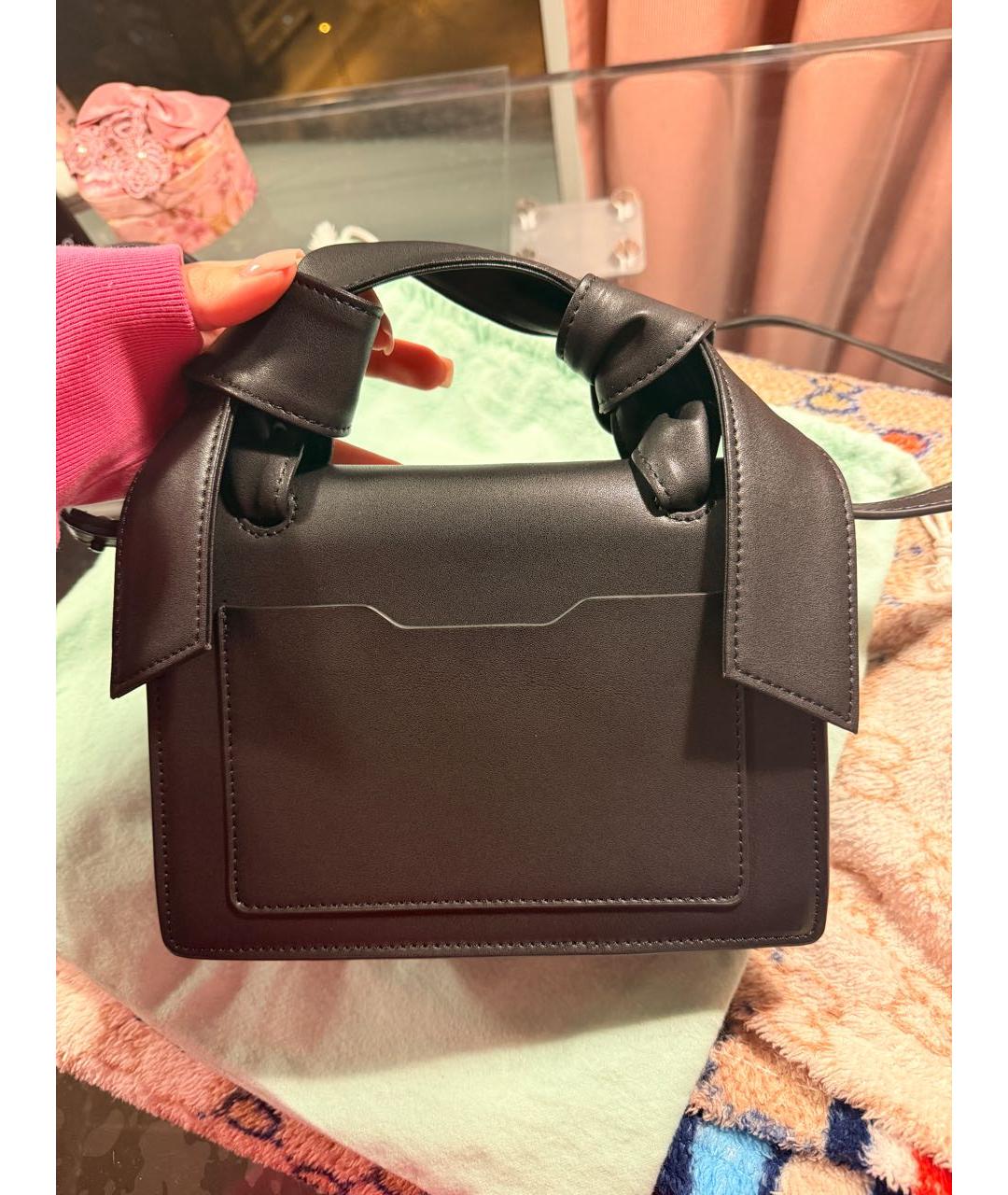 OFF-WHITE Черная кожаная сумка с короткими ручками, фото 2