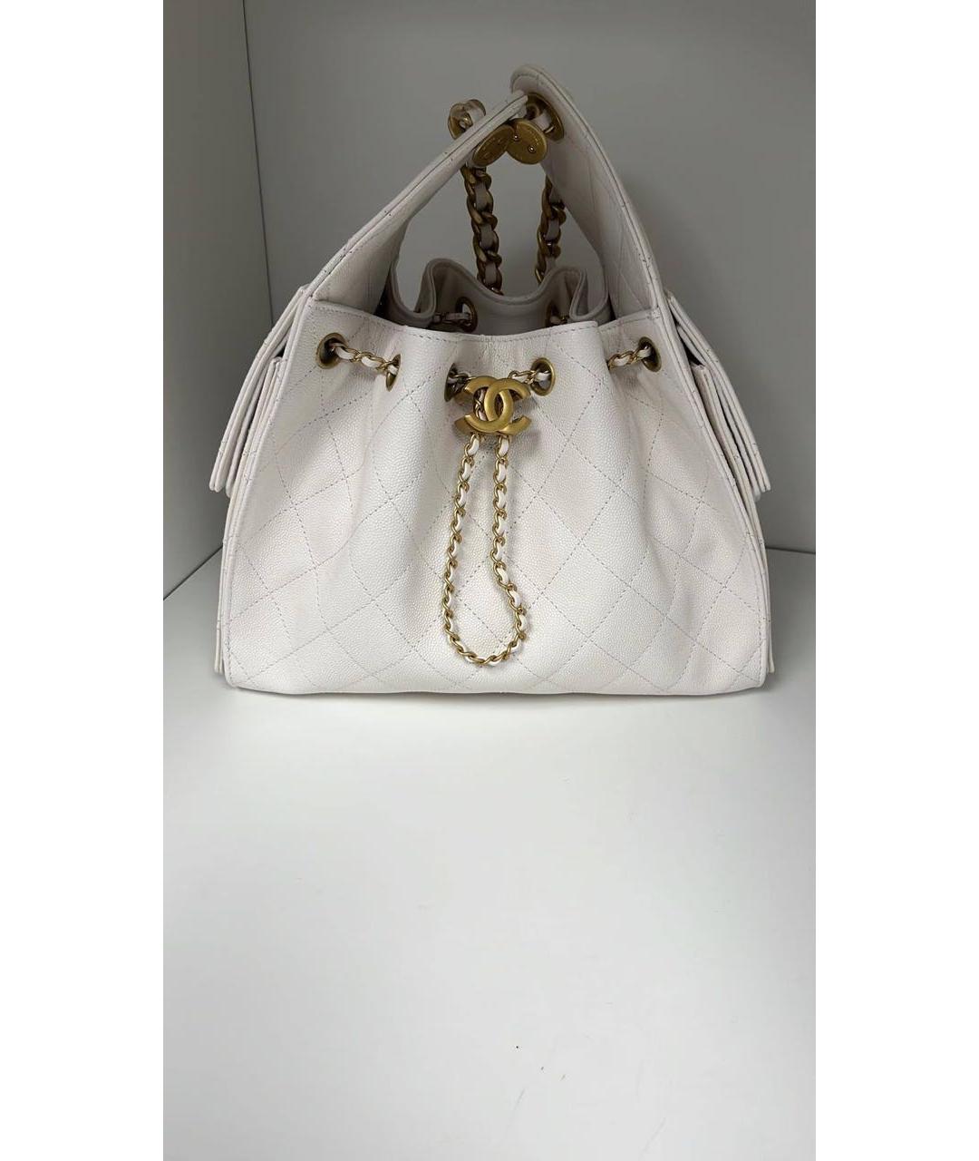 CHANEL Белая кожаная сумка тоут, фото 2