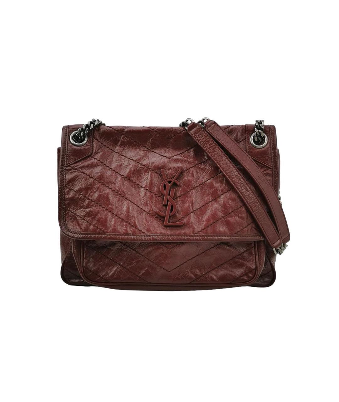 SAINT LAURENT Бордовая кожаная сумка через плечо, фото 9
