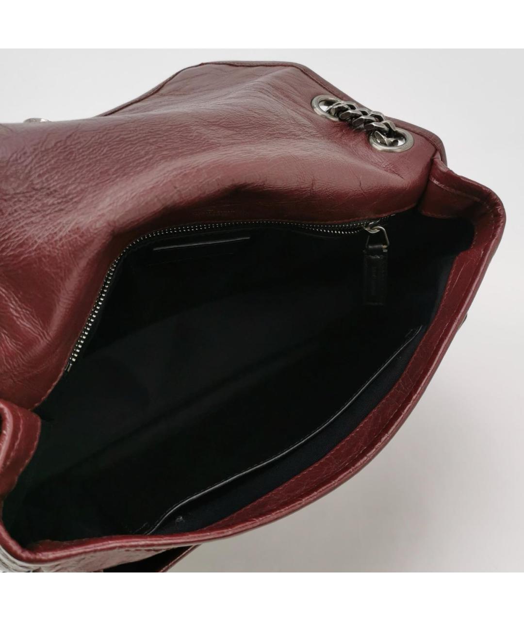 SAINT LAURENT Бордовая кожаная сумка через плечо, фото 6