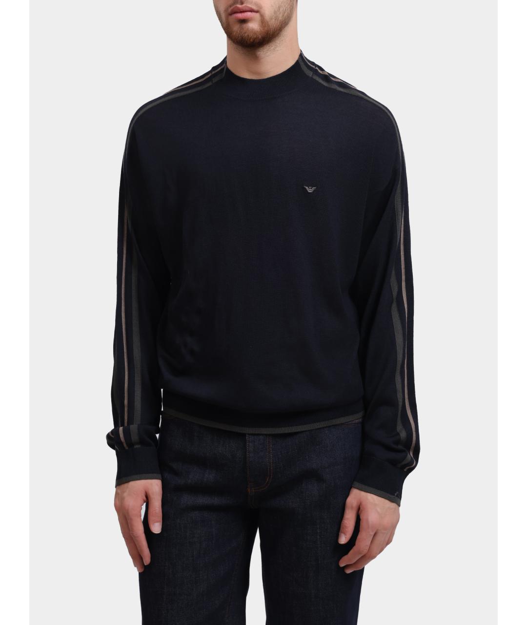 EMPORIO ARMANI Темно-синий шерстяной джемпер / свитер, фото 6
