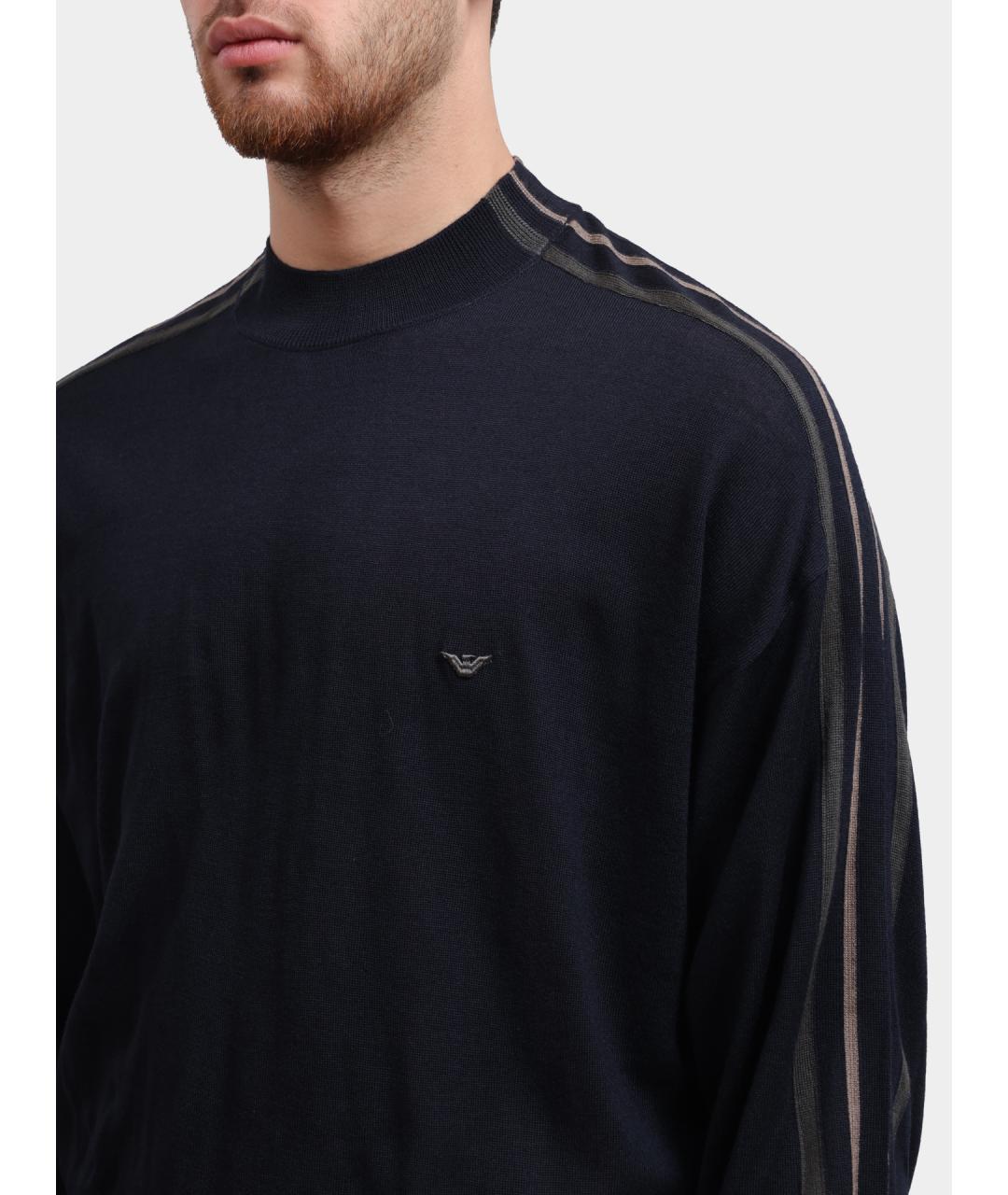 EMPORIO ARMANI Темно-синий шерстяной джемпер / свитер, фото 4