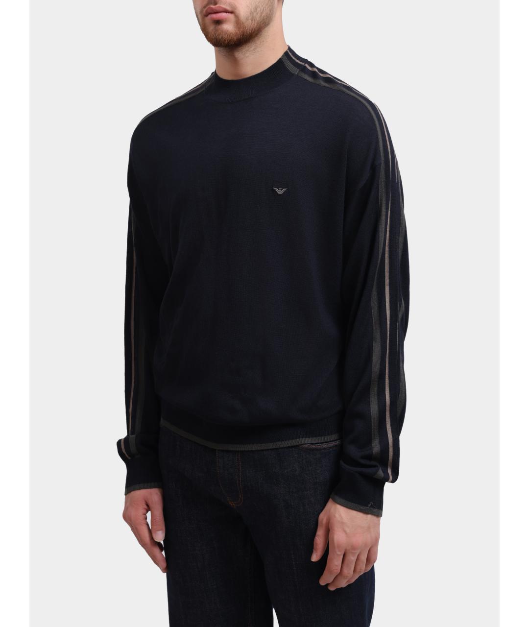 EMPORIO ARMANI Темно-синий шерстяной джемпер / свитер, фото 3