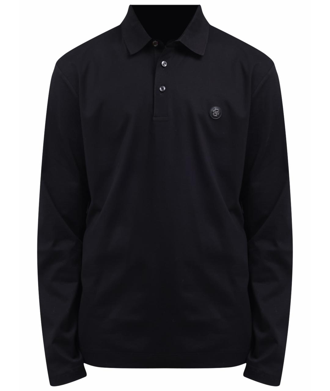 HUGO BOSS Черное хлопковое поло с длинным рукавом, фото 1