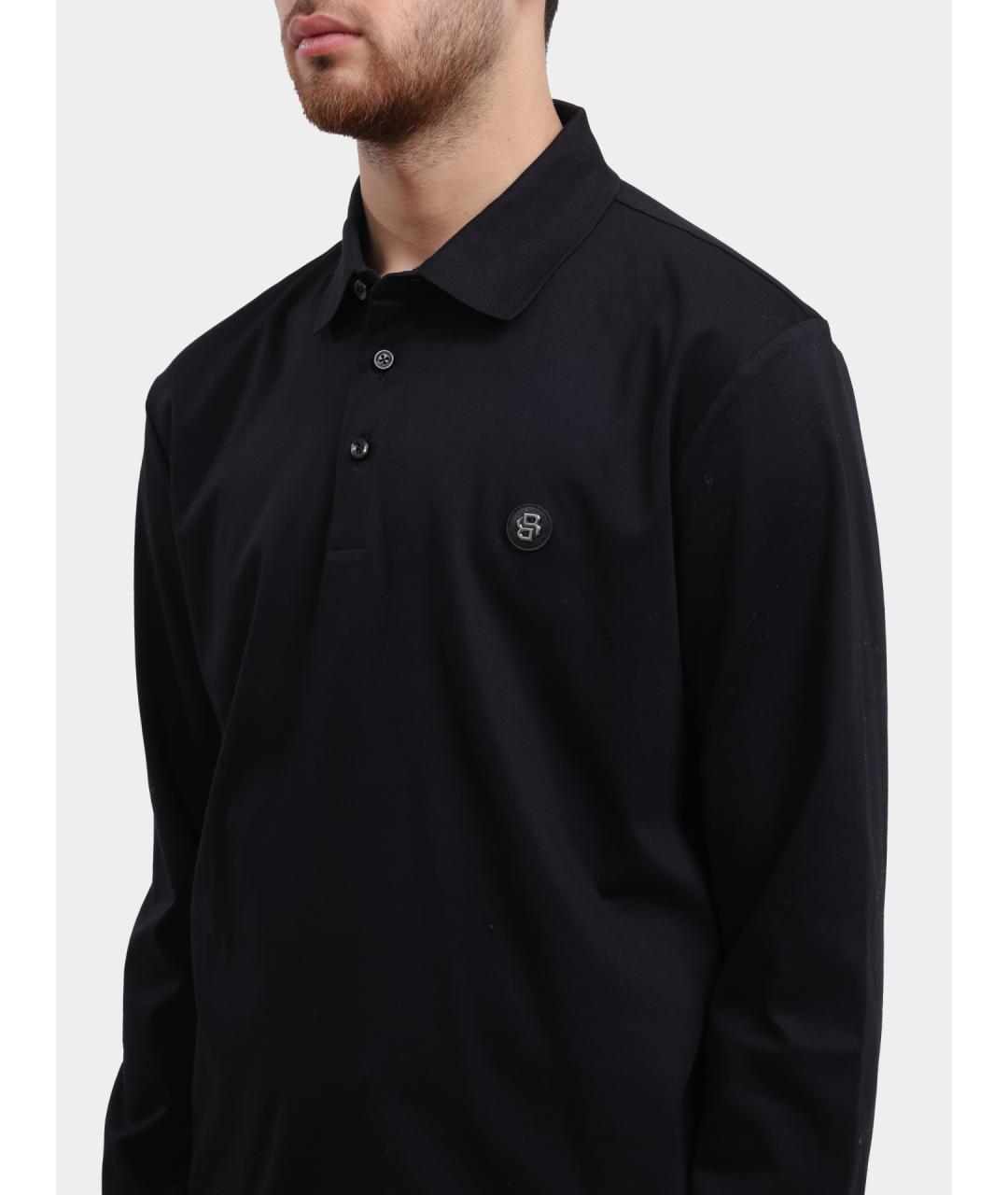 HUGO BOSS Черное хлопковое поло с длинным рукавом, фото 4