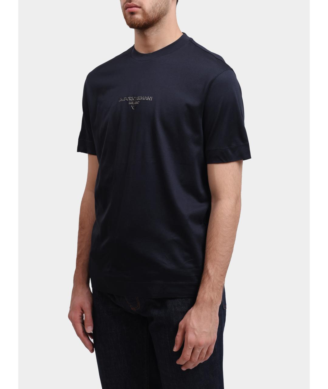 EMPORIO ARMANI Темно-синяя хлопковая футболка, фото 3