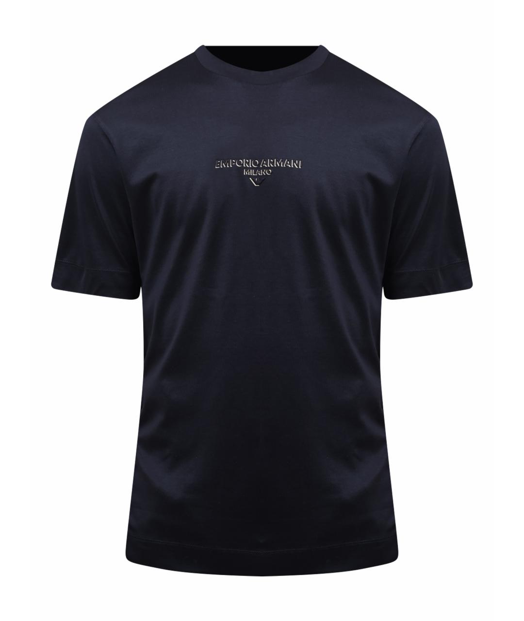 EMPORIO ARMANI Темно-синяя хлопковая футболка, фото 1
