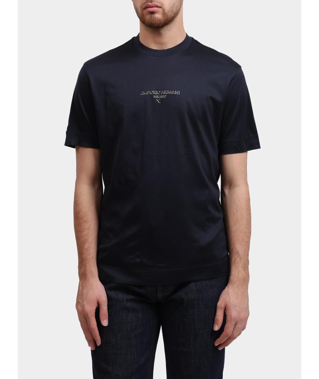 EMPORIO ARMANI Темно-синяя хлопковая футболка, фото 6