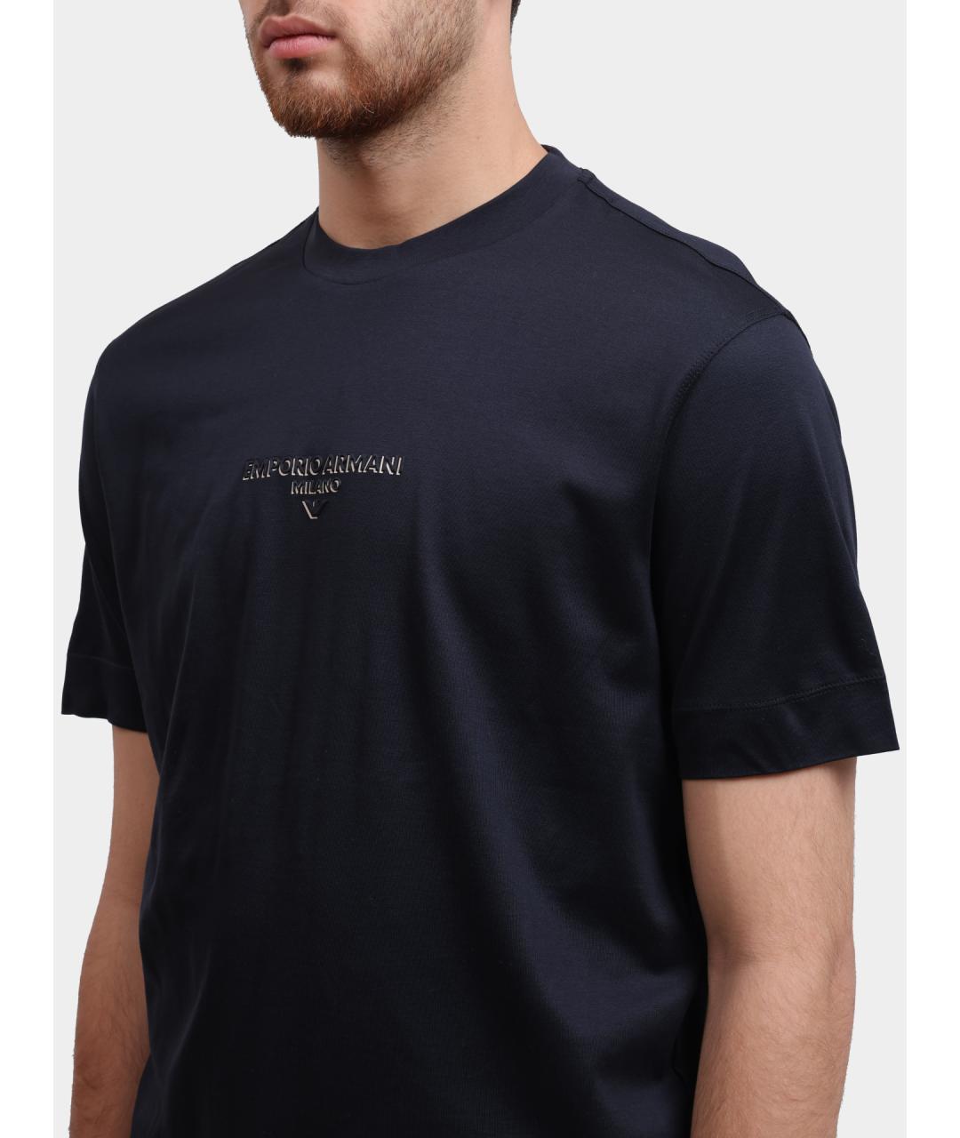EMPORIO ARMANI Темно-синяя хлопковая футболка, фото 4