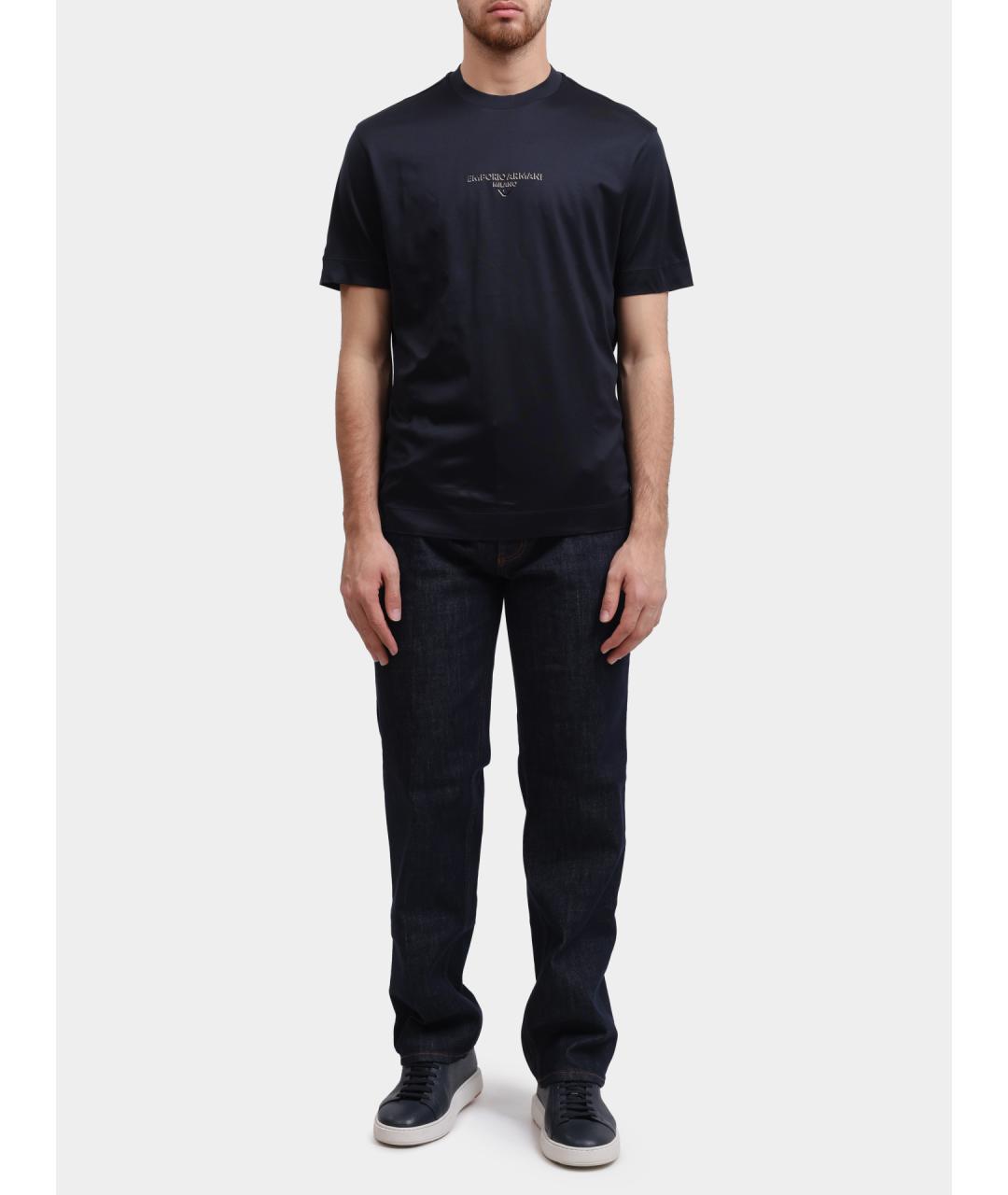 EMPORIO ARMANI Темно-синяя хлопковая футболка, фото 2