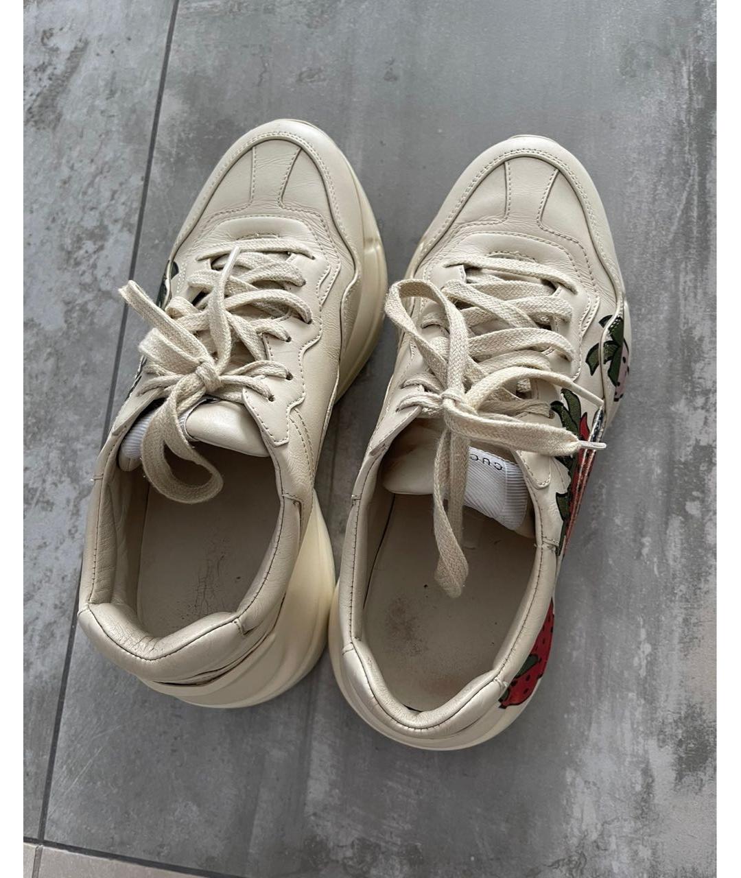 GUCCI Бежевые кожаные кроссовки, фото 3