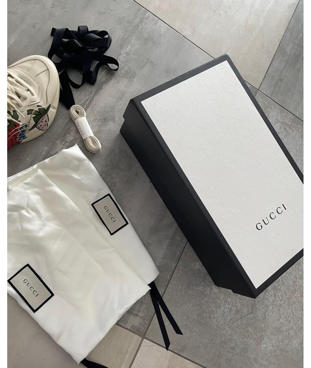 GUCCI Бежевые кожаные кроссовки, фото 7