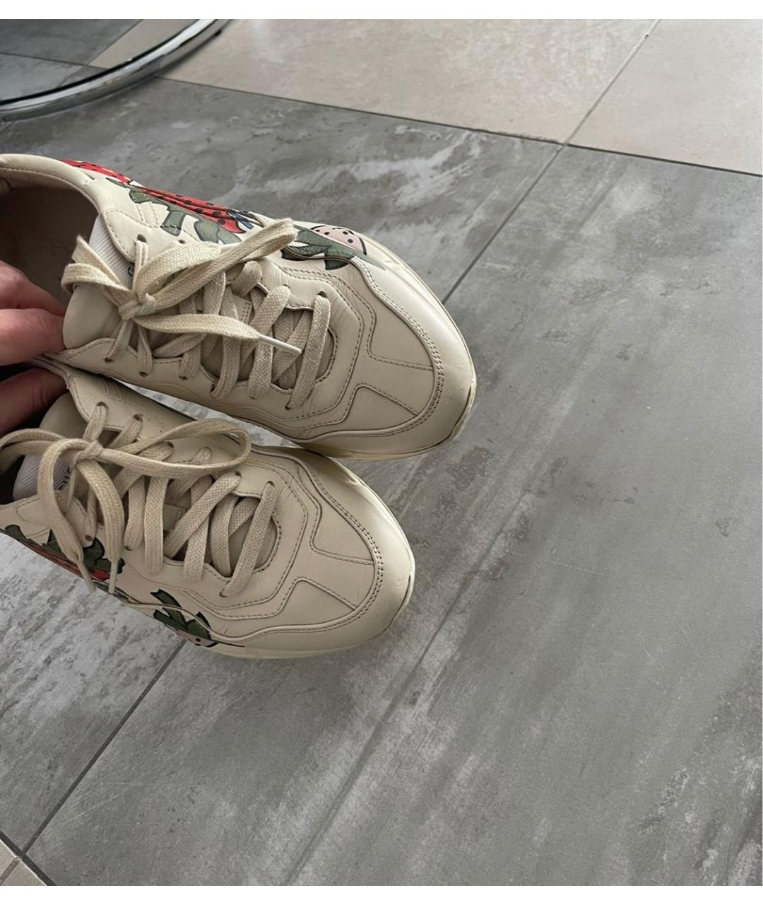GUCCI Бежевые кожаные кроссовки, фото 2