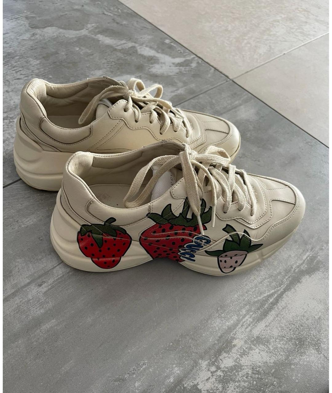 GUCCI Бежевые кожаные кроссовки, фото 8