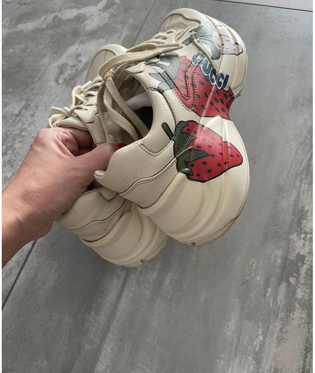 GUCCI Бежевые кожаные кроссовки, фото 4