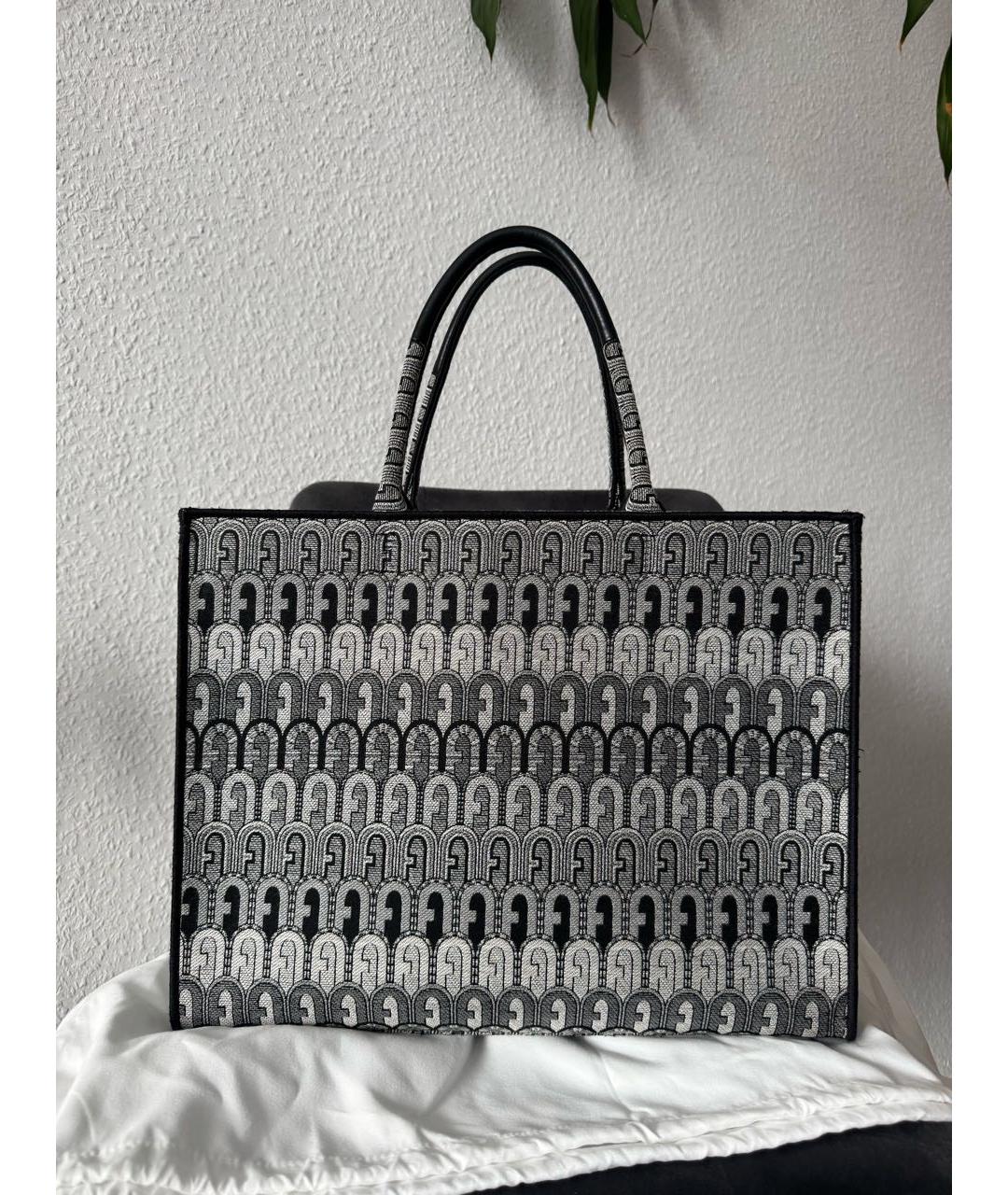 FURLA Черная жаккардовая сумка тоут, фото 9