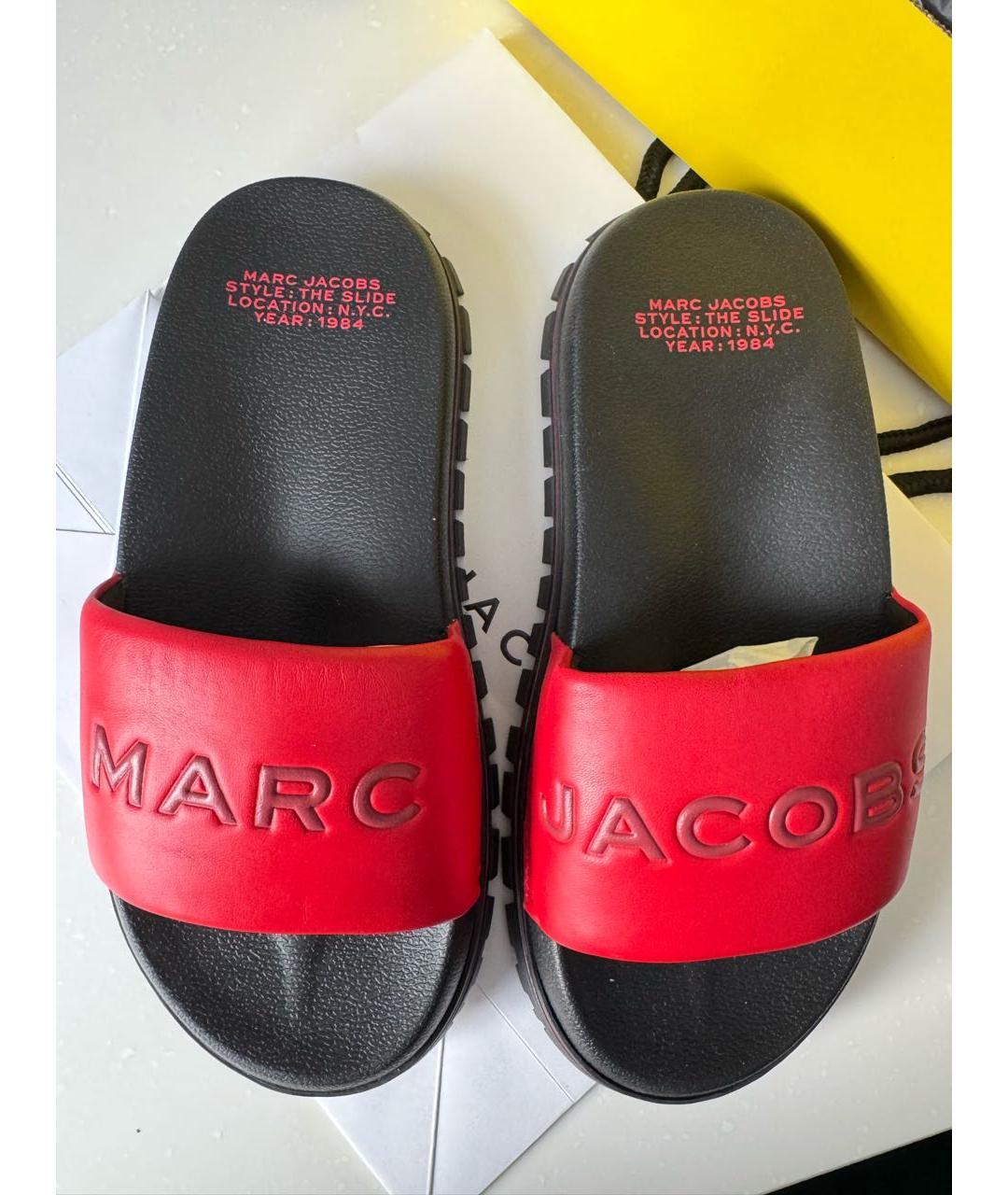 MARC JACOBS Красные кожаные шлепанцы, фото 7