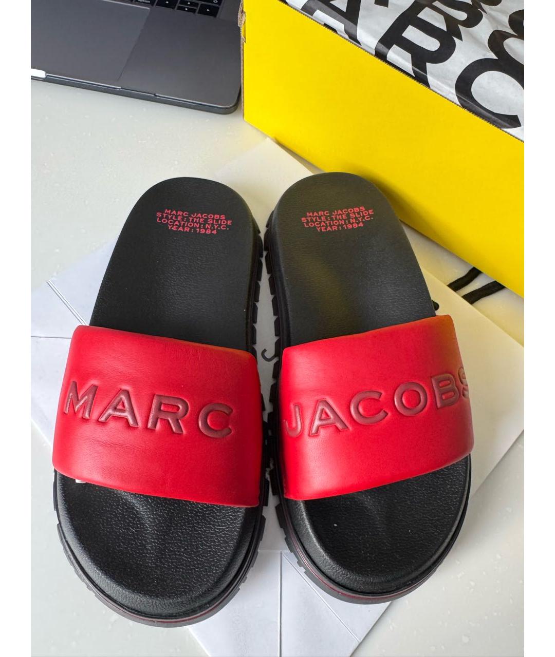 MARC JACOBS Красные кожаные шлепанцы, фото 3