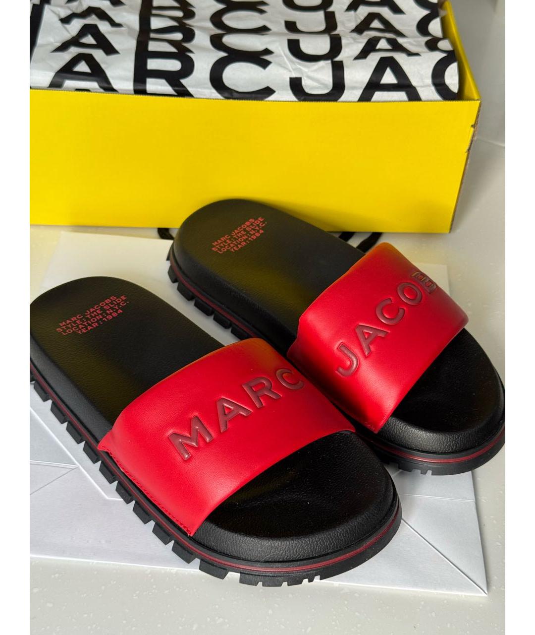 MARC JACOBS Красные кожаные шлепанцы, фото 5