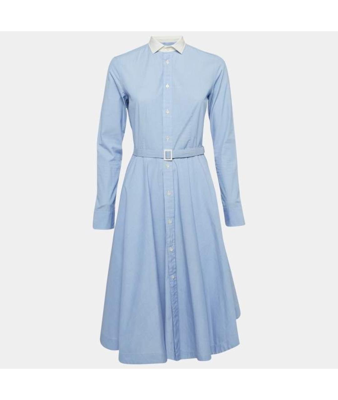 POLO RALPH LAUREN Голубое хлопковое повседневное платье, фото 9