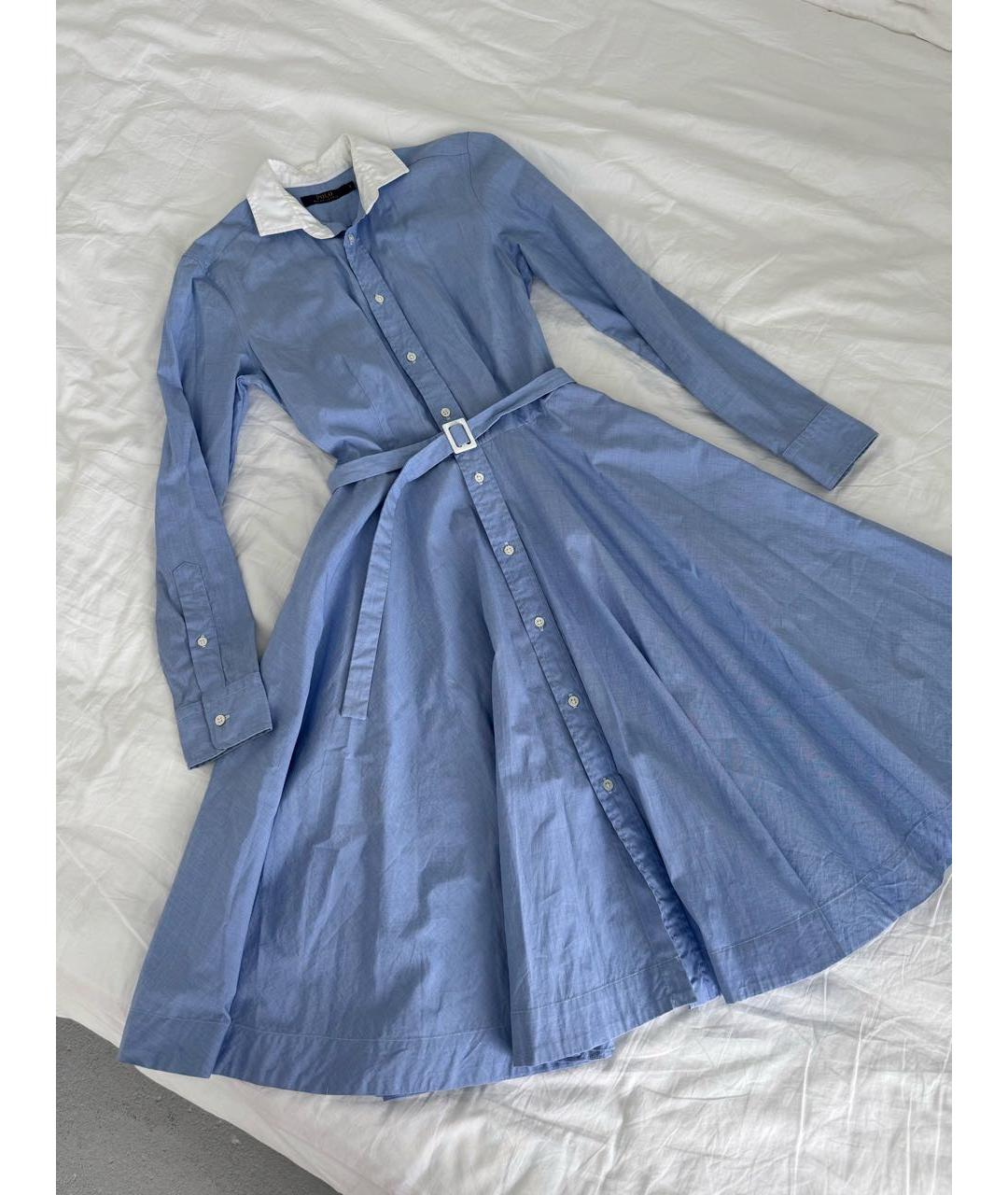 POLO RALPH LAUREN Голубое хлопковое повседневное платье, фото 4