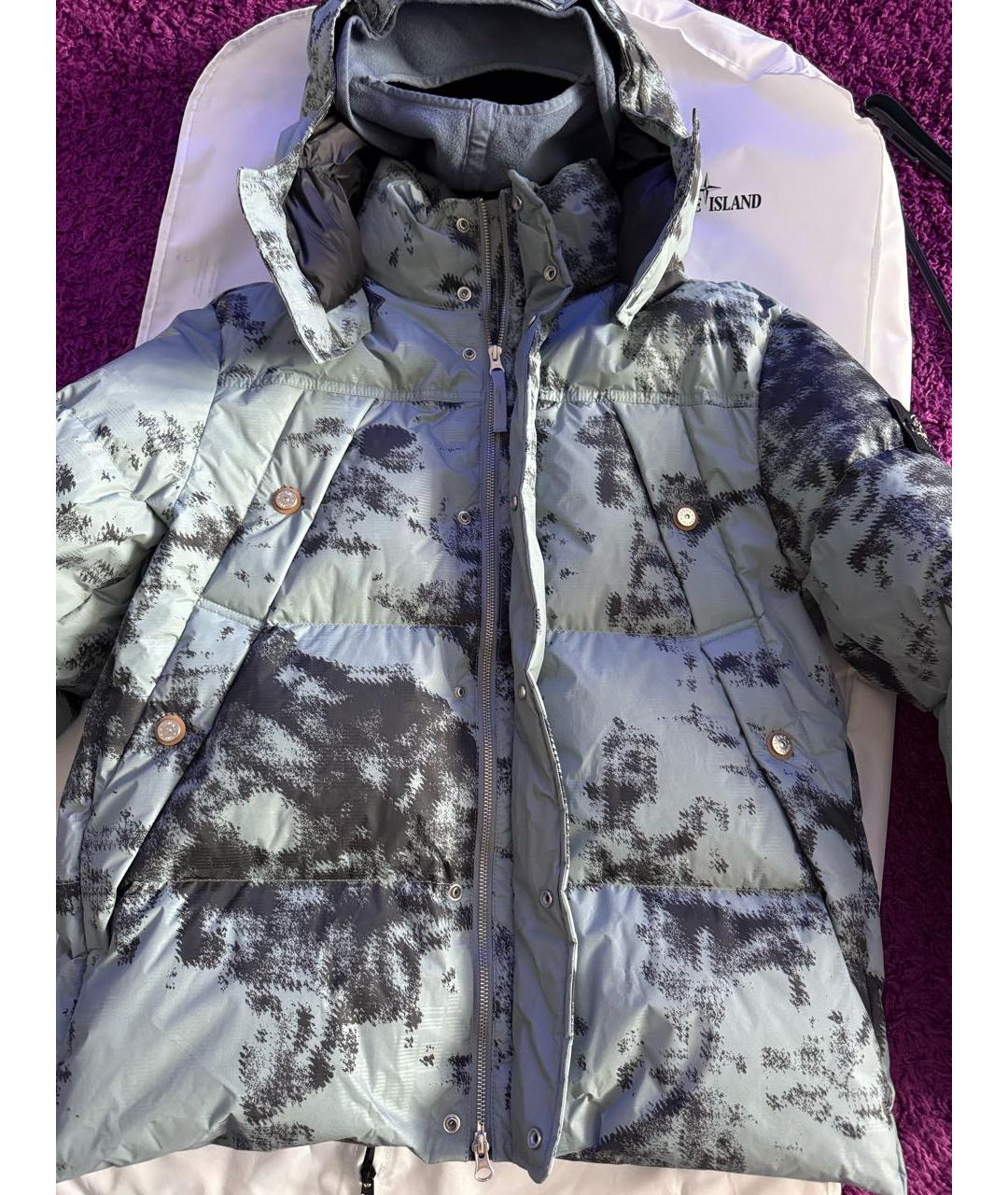 STONE ISLAND Бирюзовый полиамидовый пуховик, фото 4