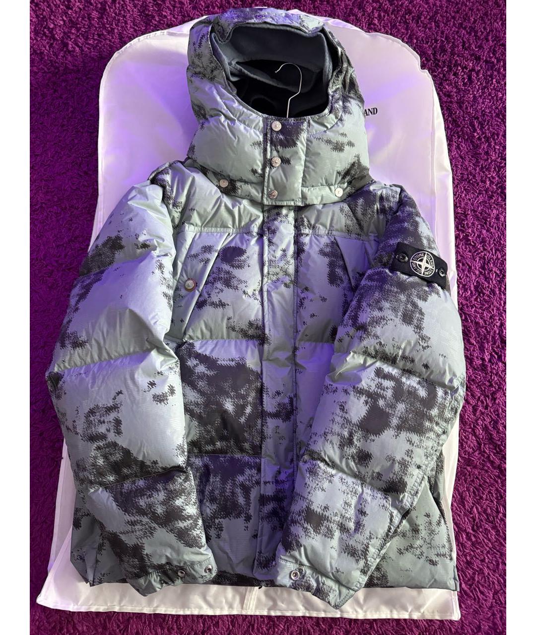 STONE ISLAND Бирюзовый полиамидовый пуховик, фото 8