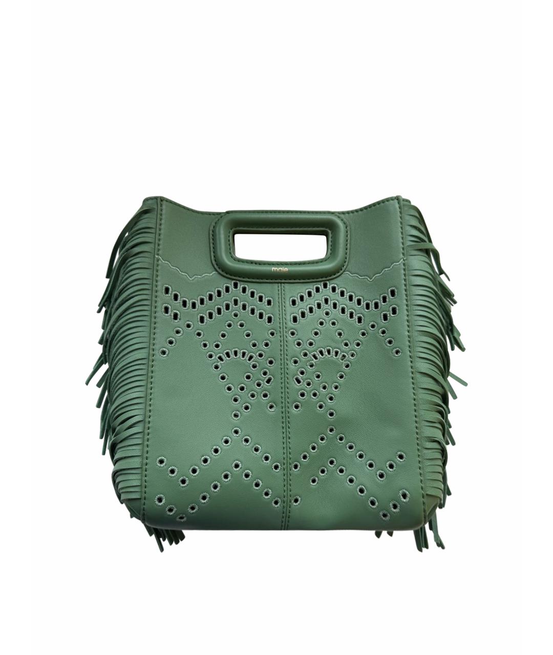 MAJE Зеленая кожаная сумка с короткими ручками, фото 1