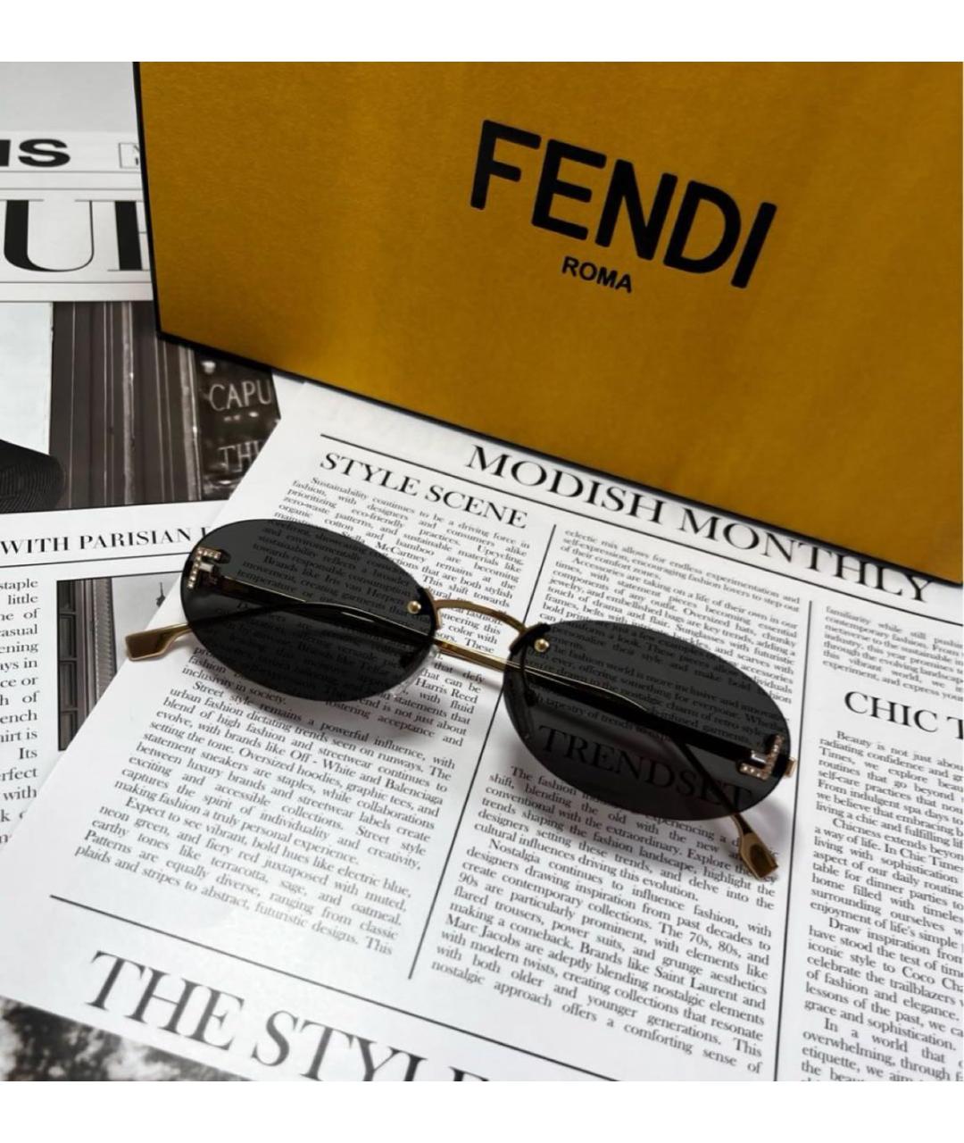 FENDI Черные металлические солнцезащитные очки, фото 2