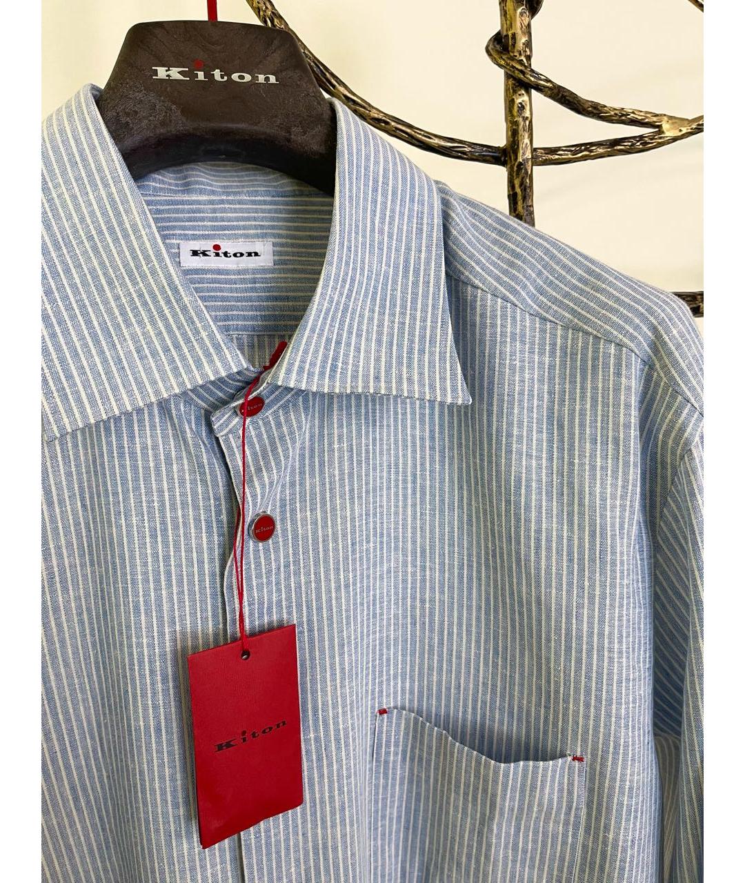 KITON Голубая льняная классическая рубашка, фото 2