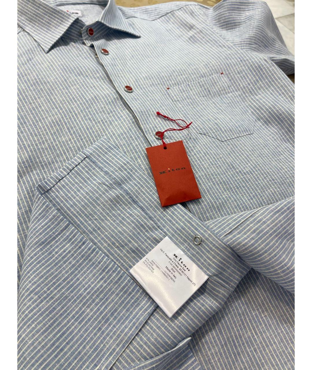 KITON Голубая льняная классическая рубашка, фото 3