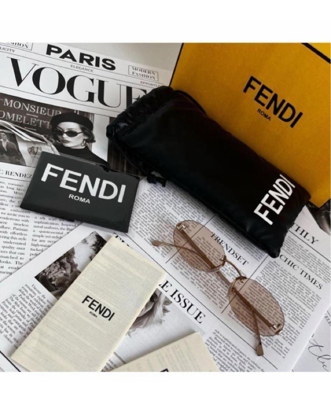 FENDI Бежевые металлические солнцезащитные очки, фото 6