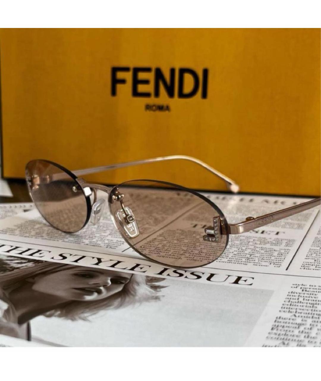 FENDI Бежевые металлические солнцезащитные очки, фото 3