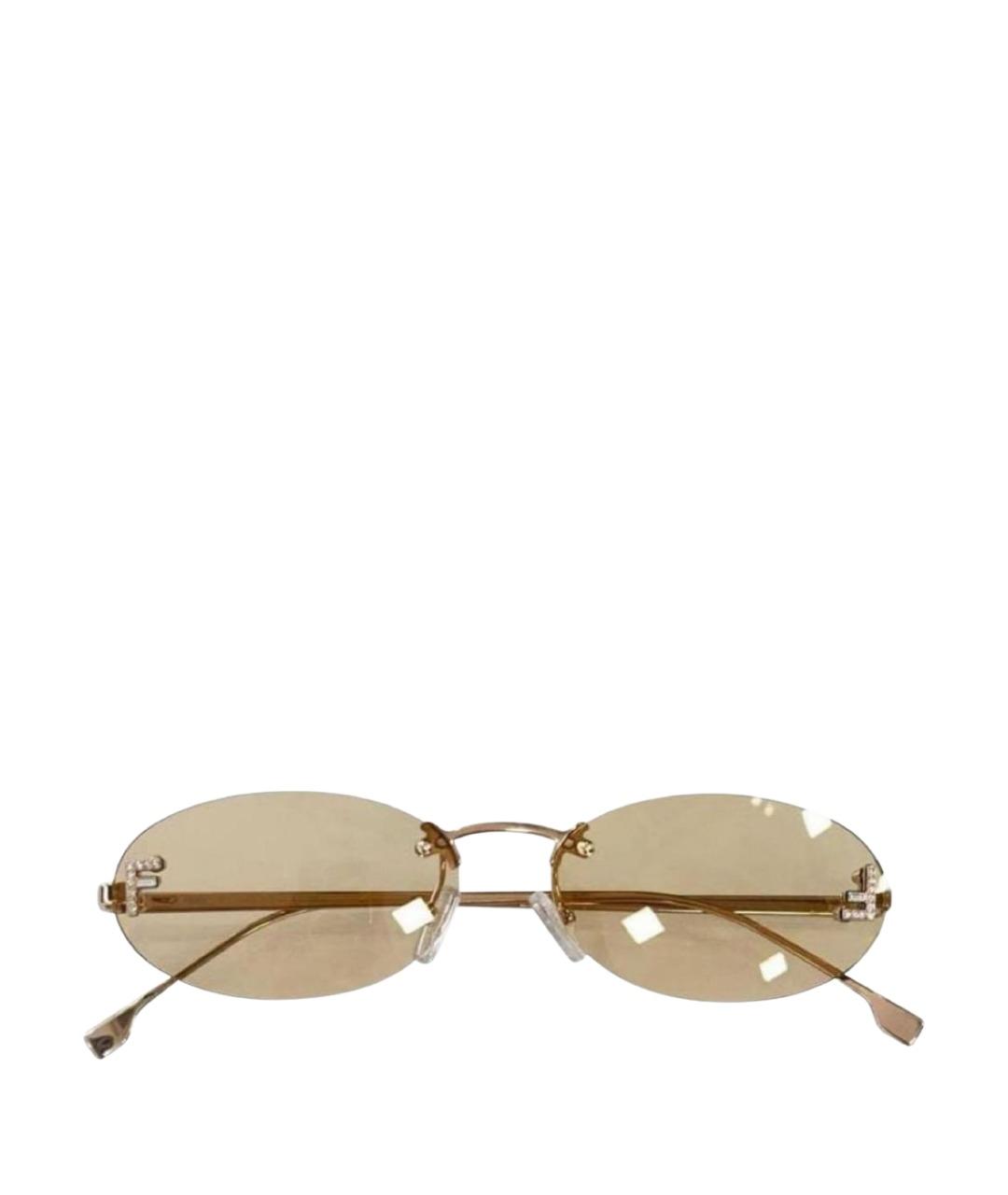 FENDI Бежевые металлические солнцезащитные очки, фото 1