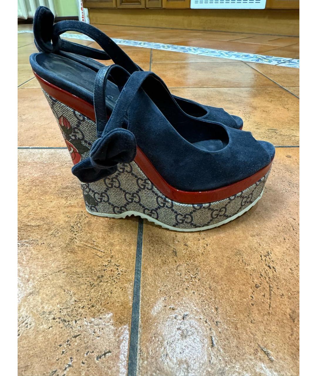 GUCCI Темно-синие босоножки, фото 5