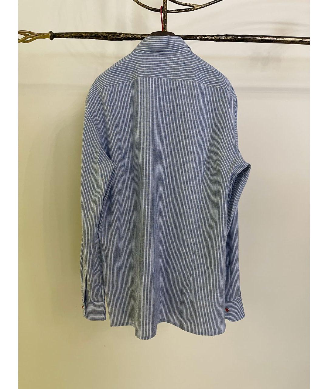 KITON Синяя льняная классическая рубашка, фото 2