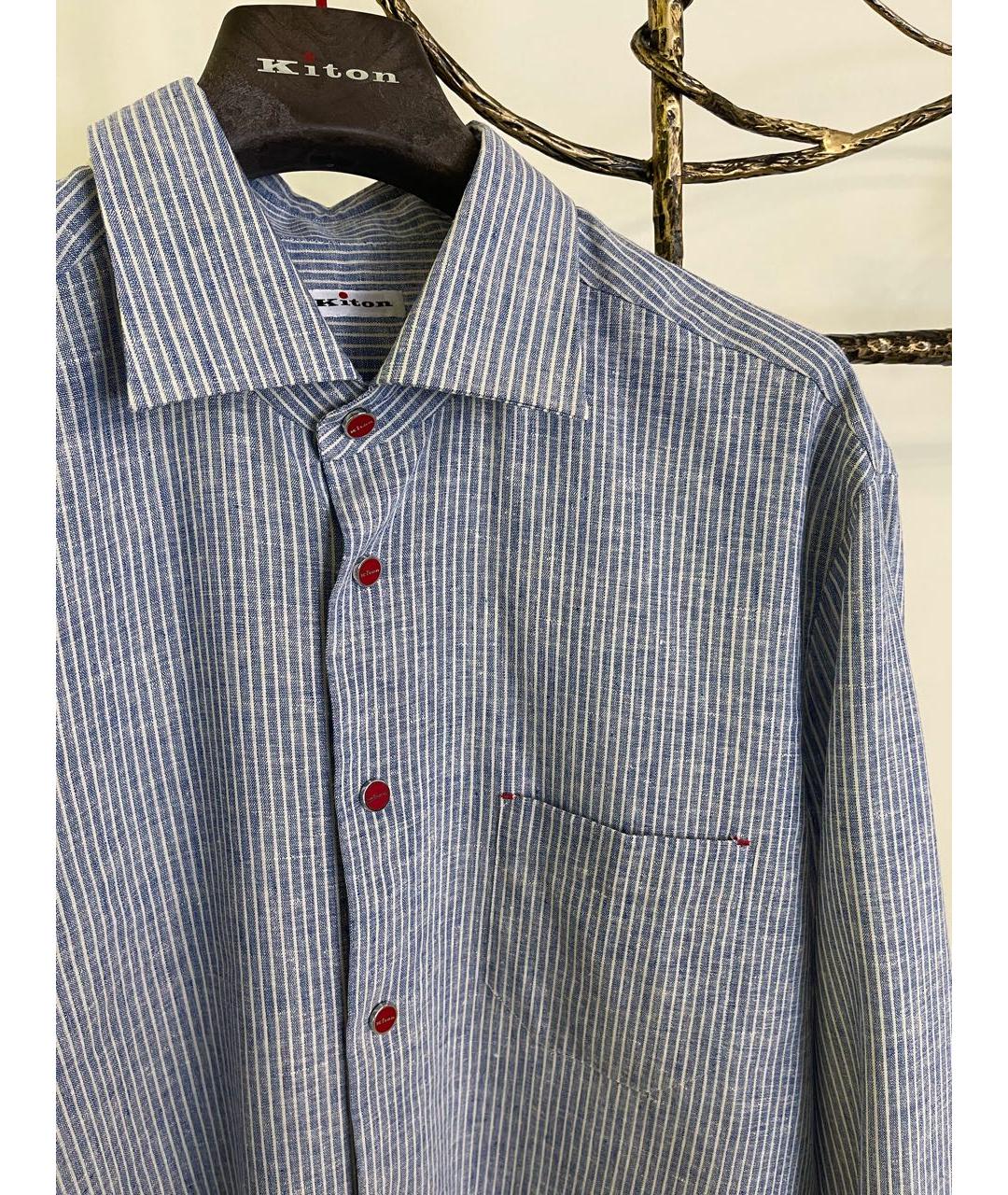 KITON Синяя льняная классическая рубашка, фото 3