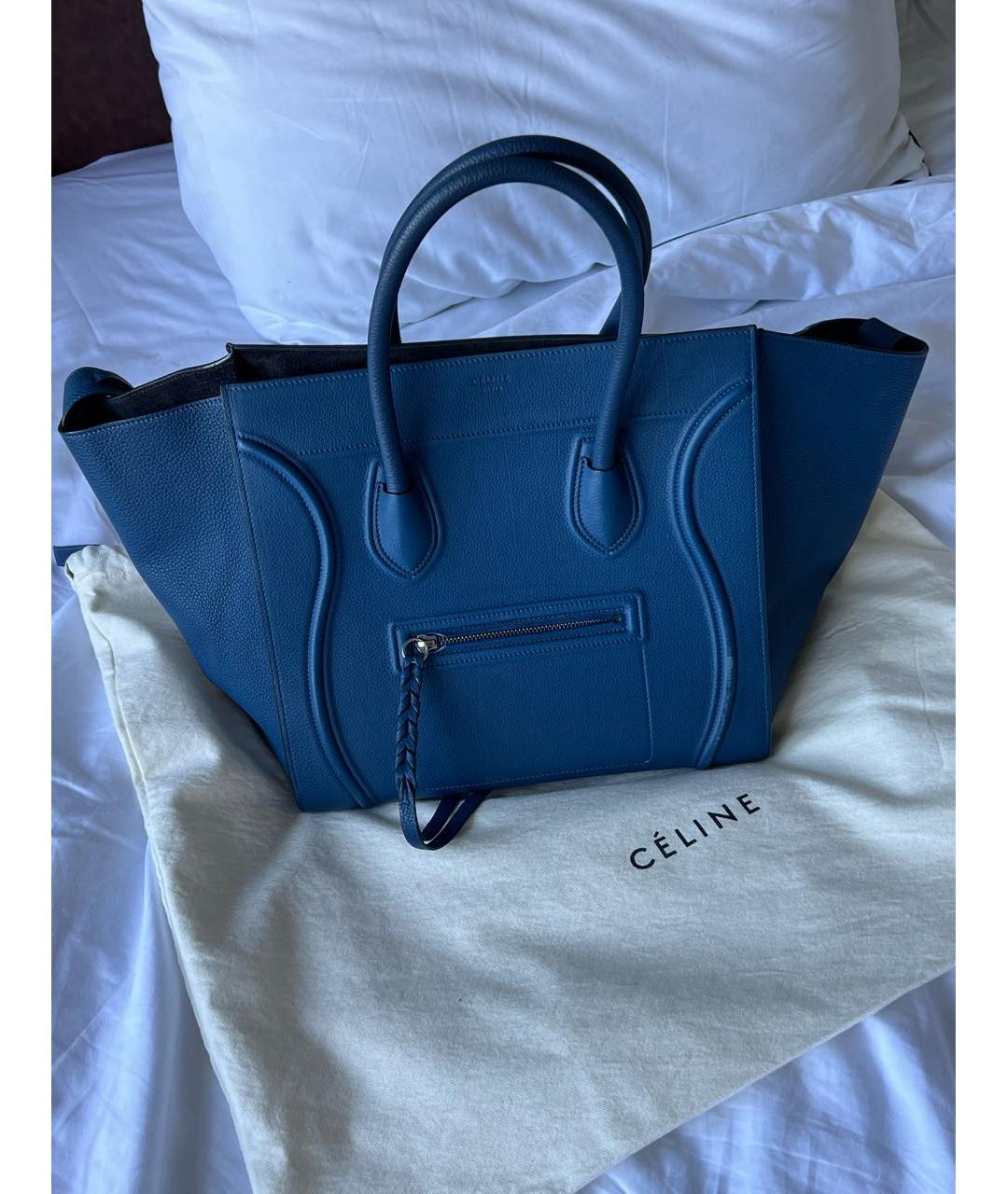 CELINE Темно-синяя кожаная сумка тоут, фото 9