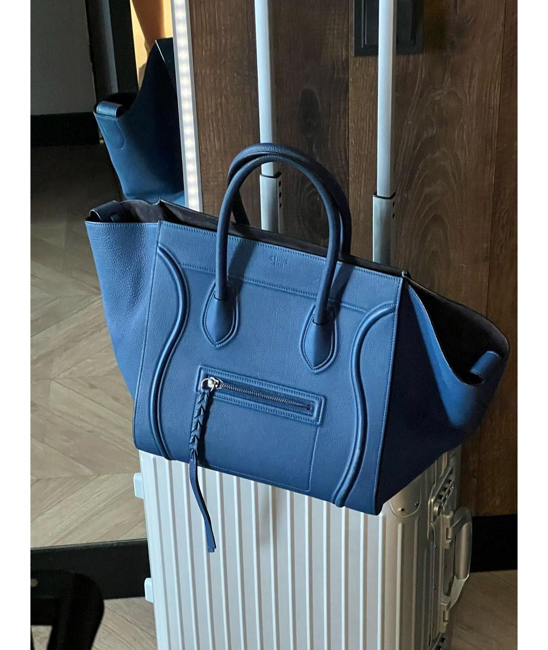 CELINE Темно-синяя кожаная сумка тоут, фото 4