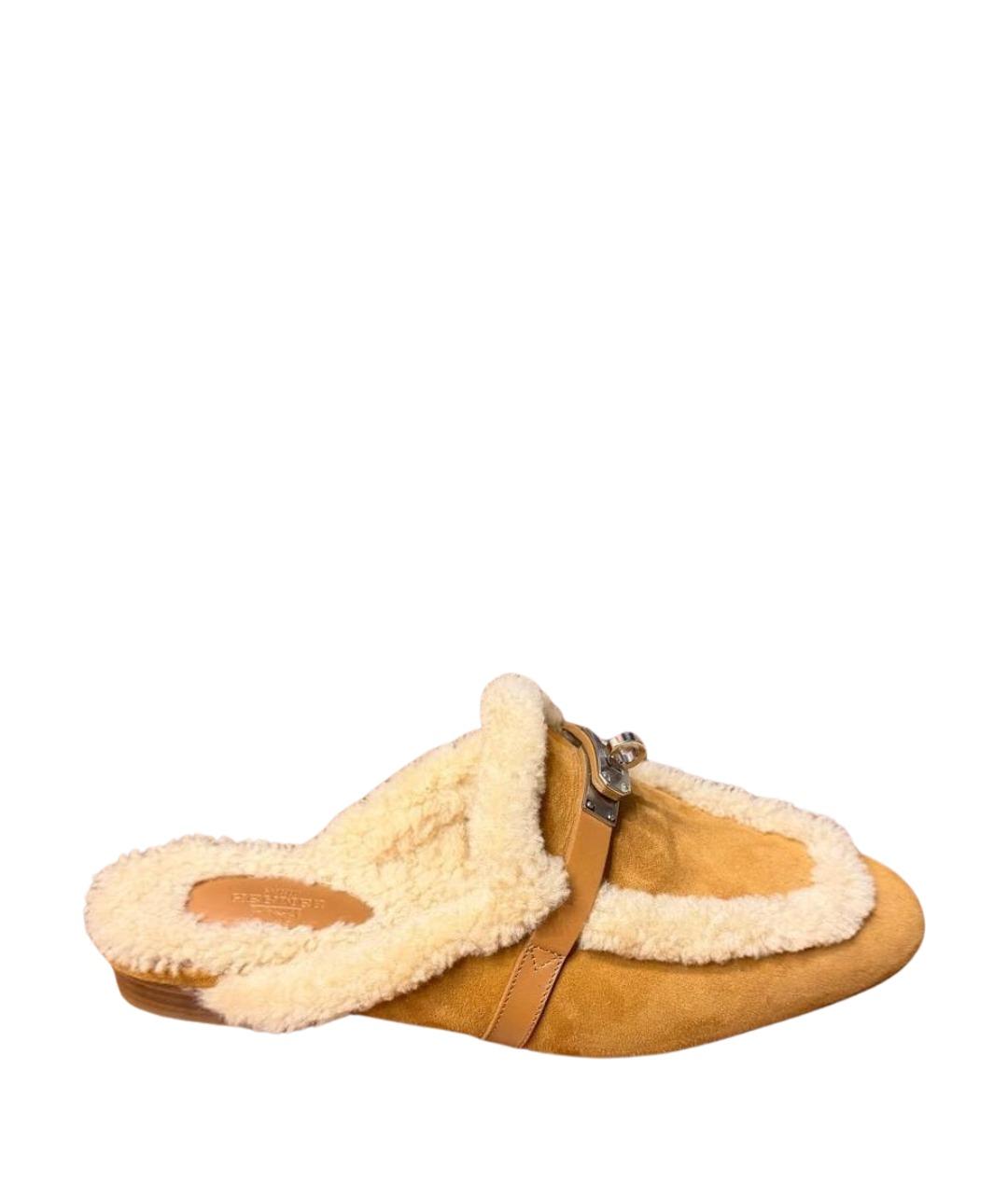 HERMES Коричневые замшевые мюли, фото 1